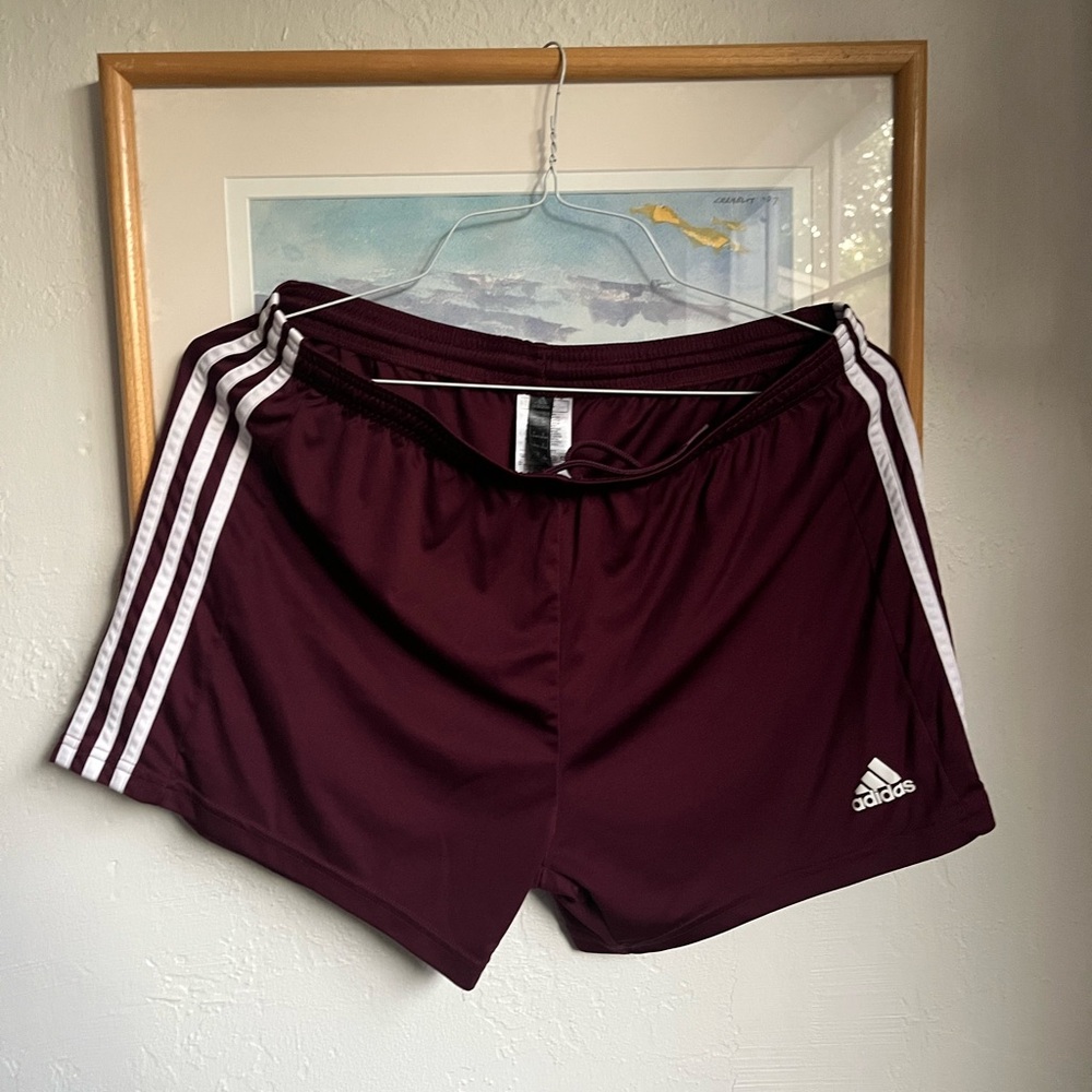 Adidas maroon three stripe shorts-sz. Large